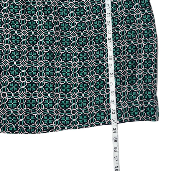 J. Crew Dress Sz 4 Navy Green Medallion Short Sleeve Shift Swoop Neck Lined - Picture 12 of 15